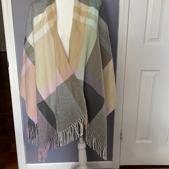 Steve Madden plaid fringe wrap one size Oversized blanket wrap plaid multicolor - Picture 2 of 5